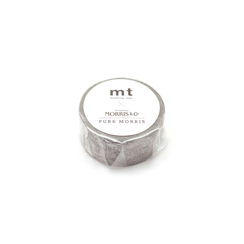 A gray and white cylindrical container with a label that reads "mt masking tape pure morris".