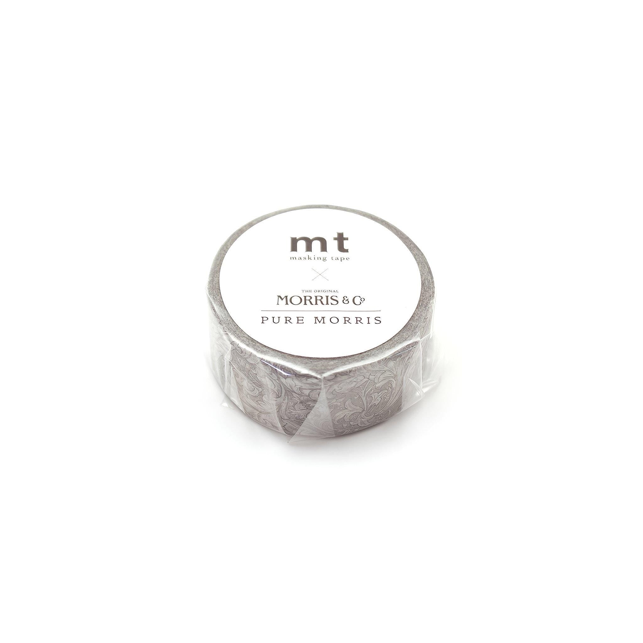 A gray and white cylindrical container with a label that reads "mt masking tape pure morris".