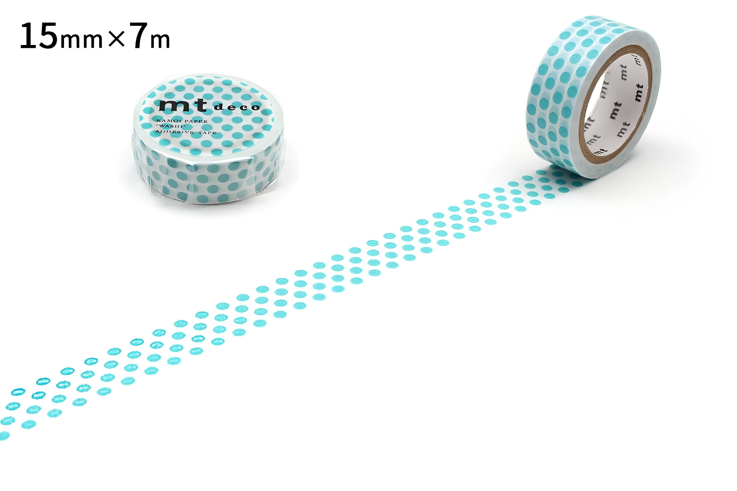 two rolls of blue and white polka dot tape on a white background.