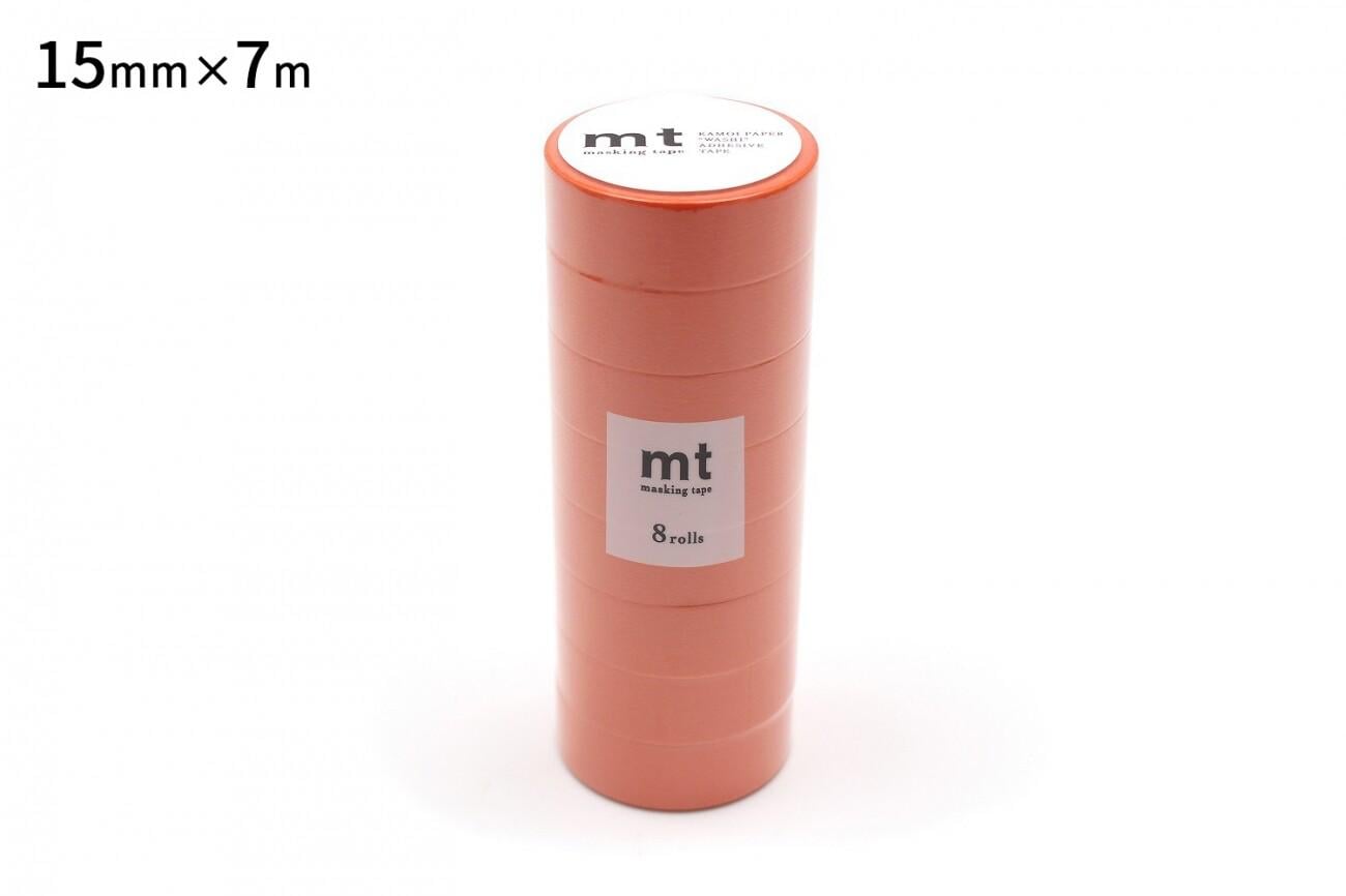 A stack of orange-colored rolls of tape, with a label indicating the size and quantity.