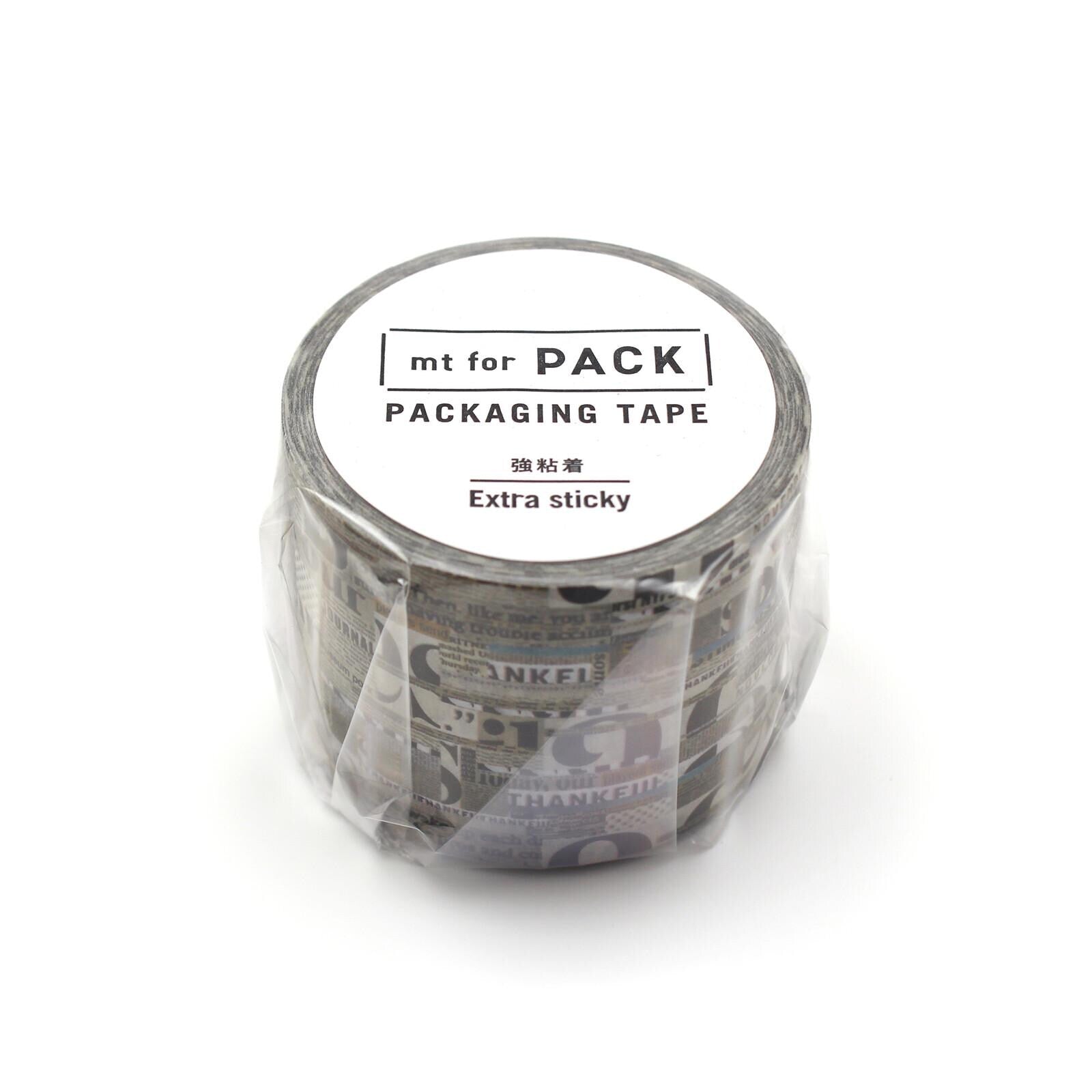 A roll of packaging tape with the text "mt for PACK" printed on it.
