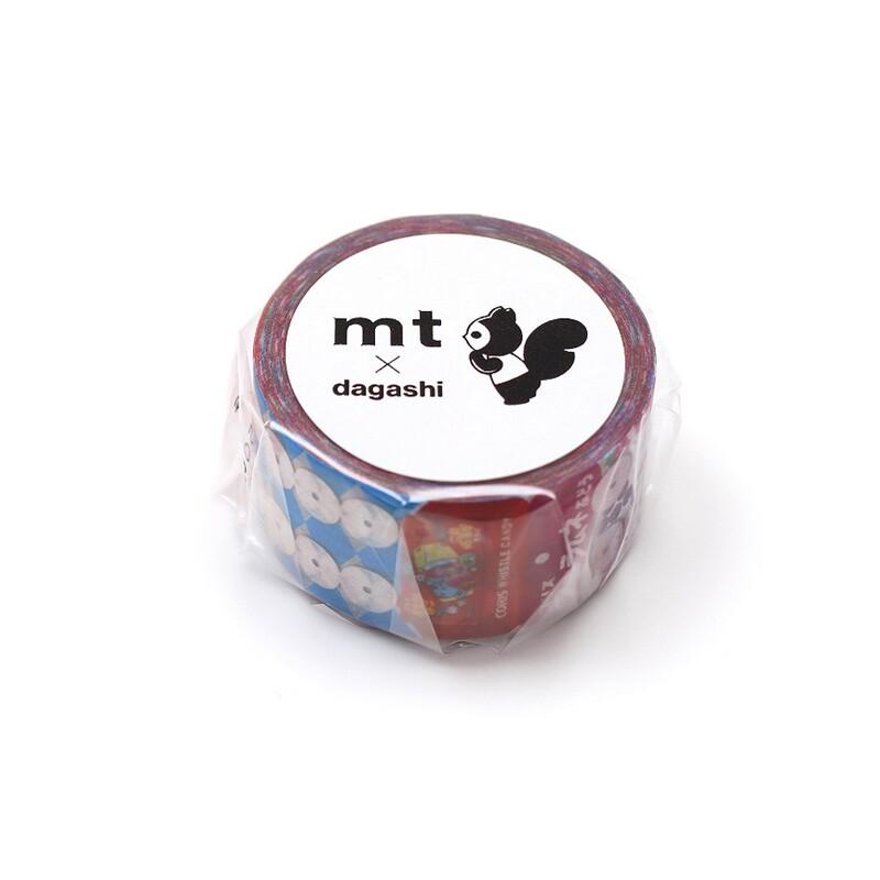 A roll of colorful tape with a black and white squirrel design on the label.