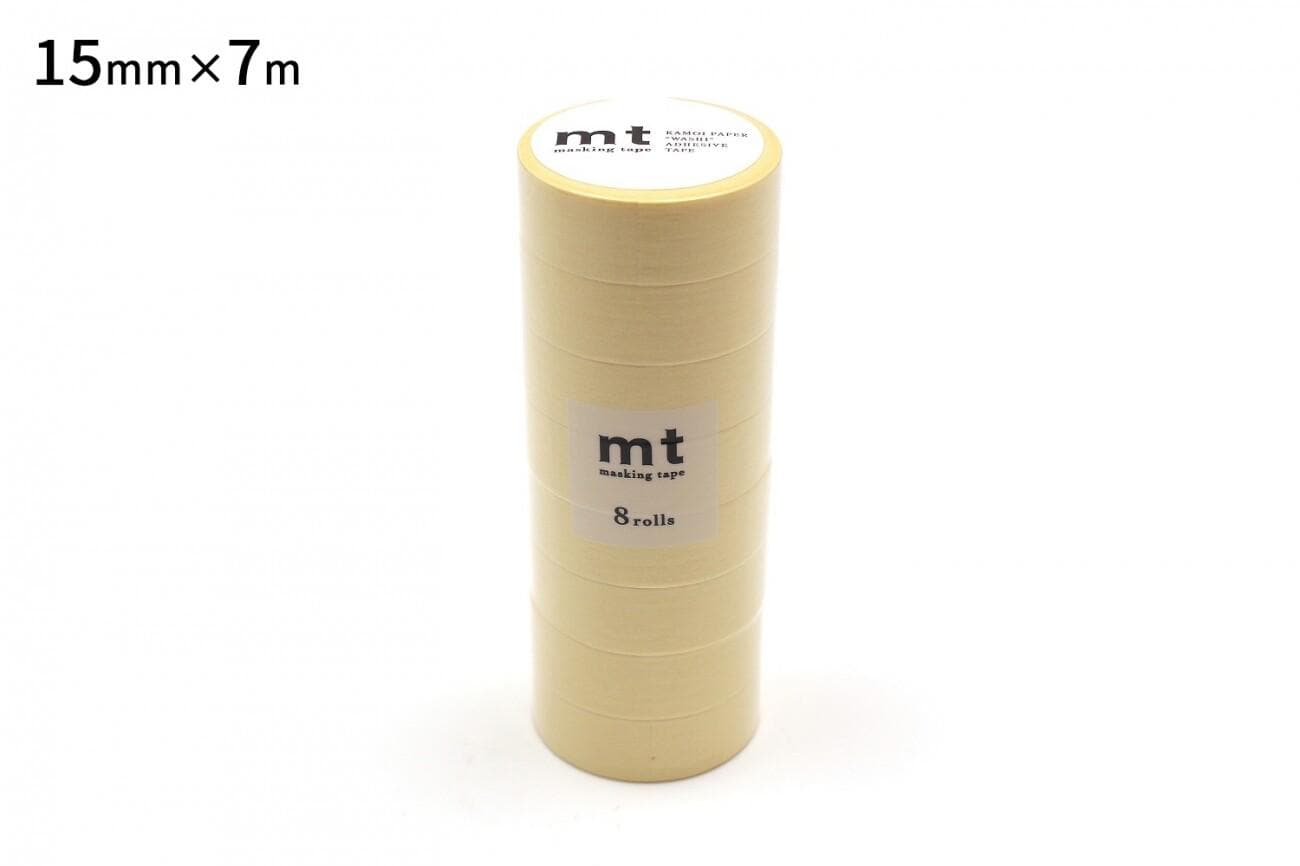 A stack of 7 rolls of masking tape, with a label indicating the size and brand.