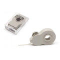 a gray tape dispenser and its packaging, both placed on a white background.