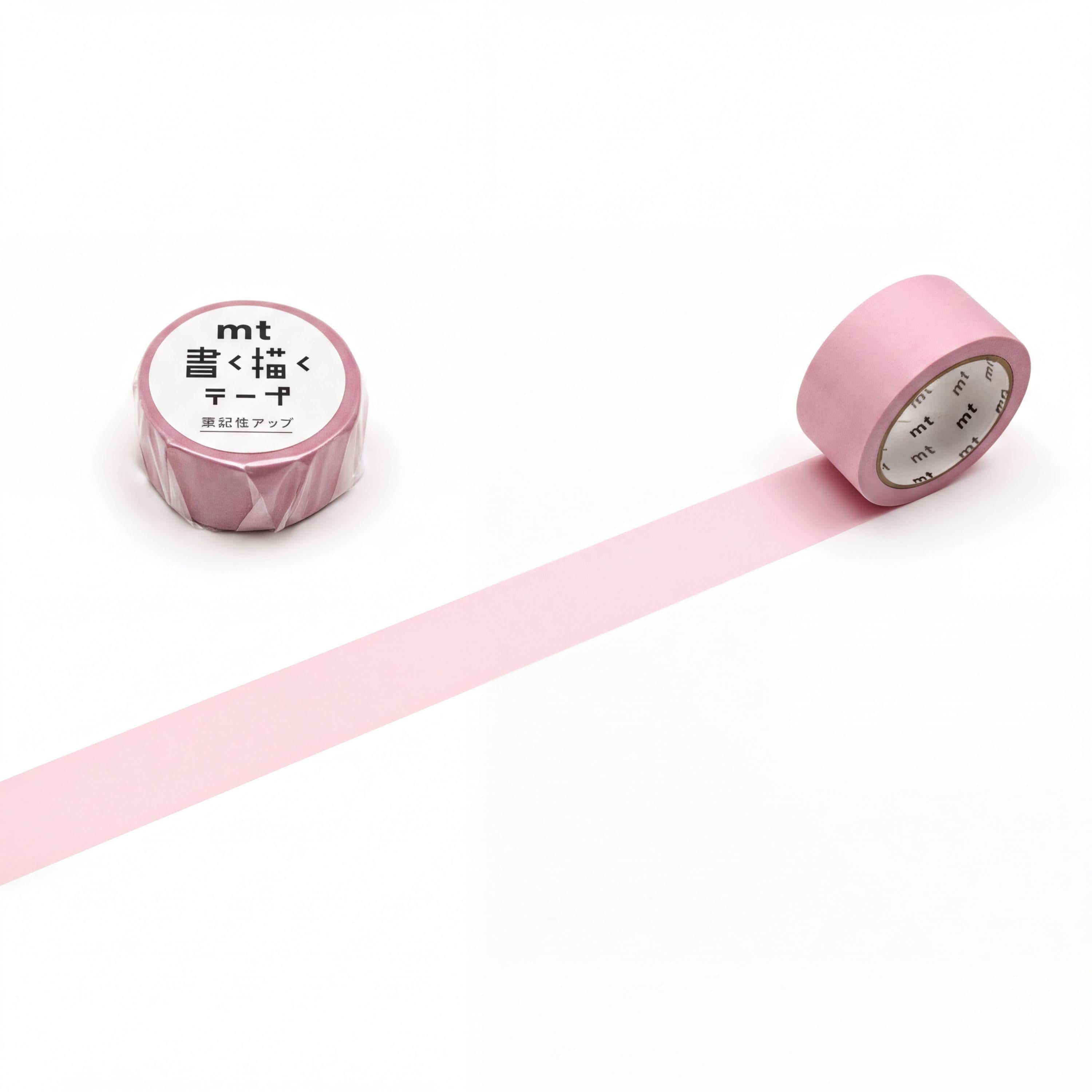 two rolls of pink tape with Japanese text on them, placed on a white background.