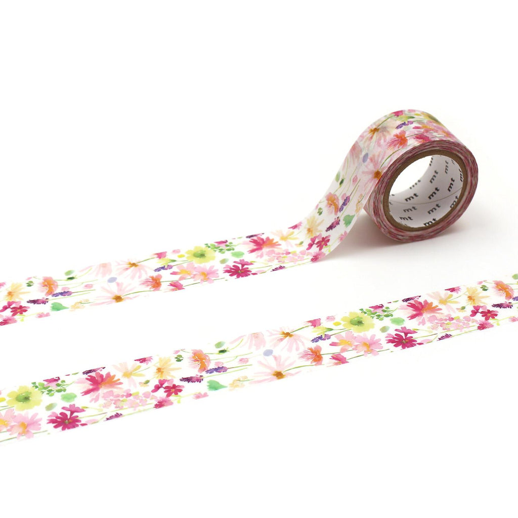 a roll of floral patterned tape on a white background.
