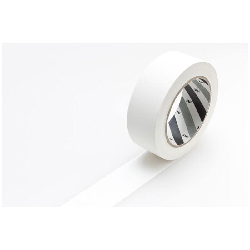 A roll of white tape with a black and white pattern on it, placed on a white surface.