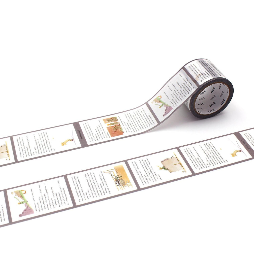 a roll of paper tape with multiple pages of text printed on it, lying on a white surface.