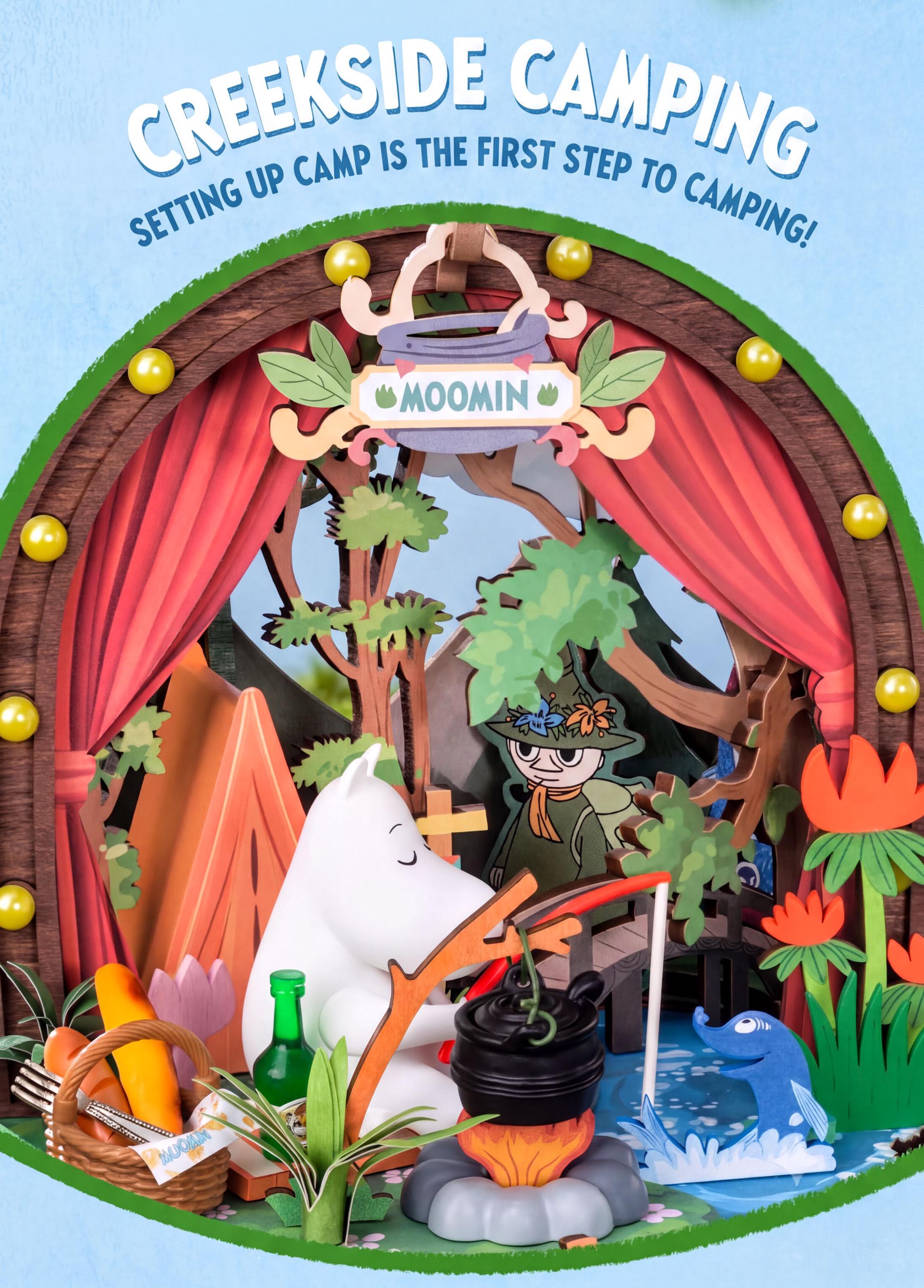 A whimsical, paper-cutout-style illustration of a camping scene, featuring various elements such as a tent, a campfire, and a character in a hat.