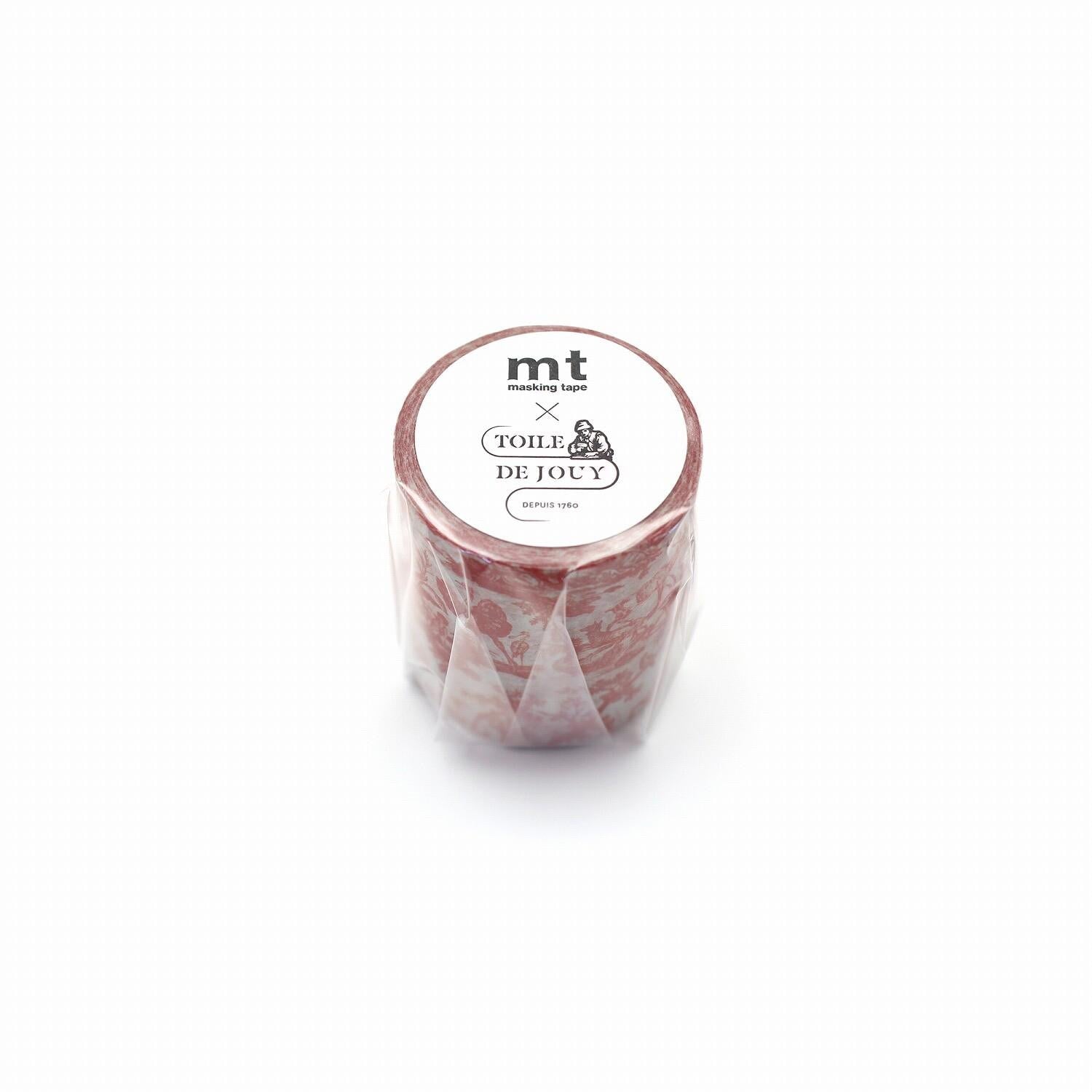 A cylindrical container wrapped in clear plastic, with a label that reads "mt masking tape TOLE DE JOUY".