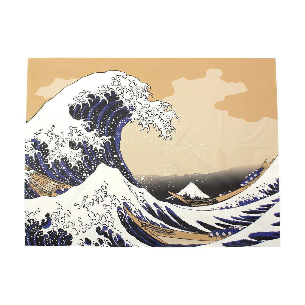 a large, powerful wave crashing against a mountain, creating a dramatic and visually striking scene.