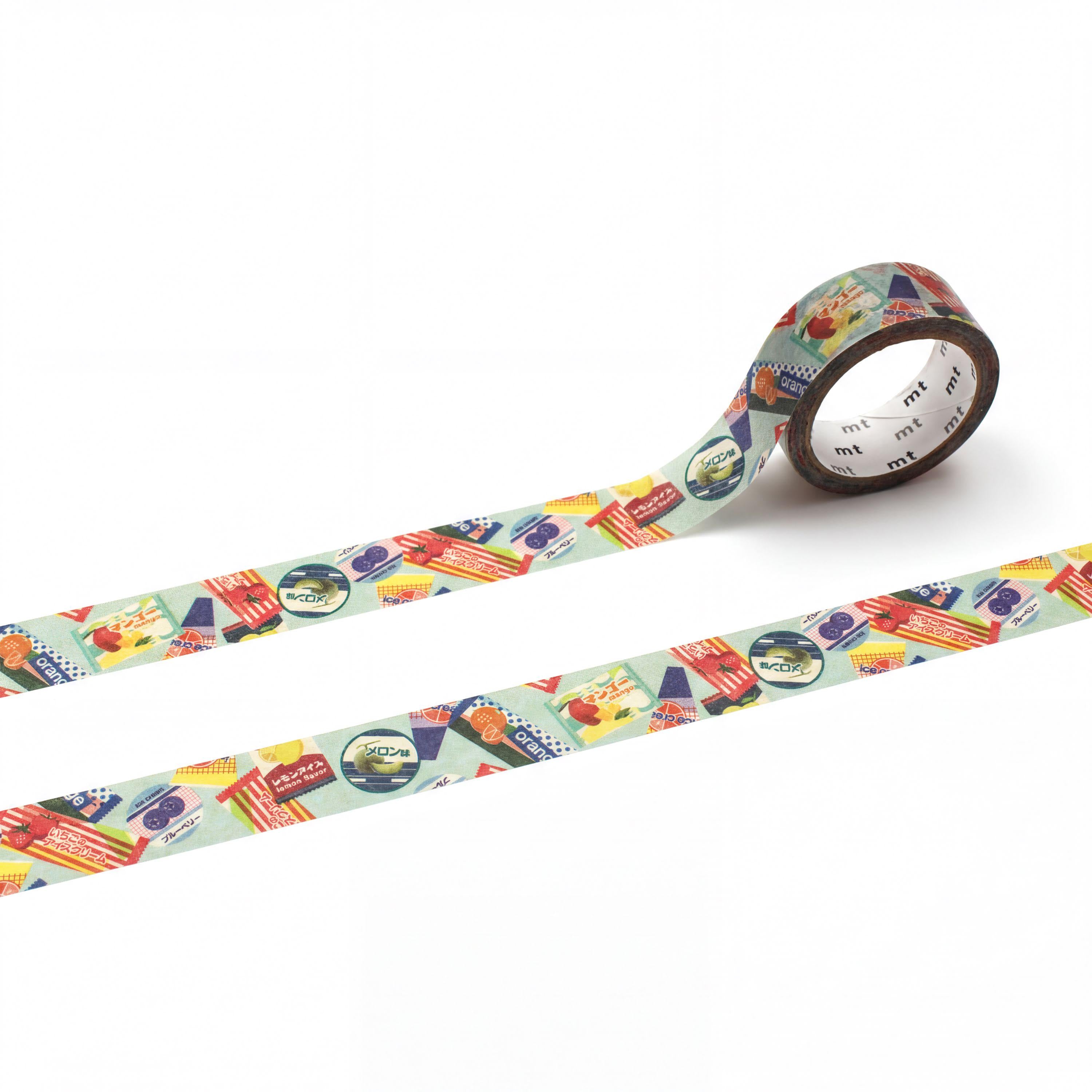 a roll of colorful patterned tape with various designs and illustrations on it.