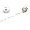 a roll of colorful number-themed tape and a roll of plain white tape, both with the brand name "mt" printed on them.