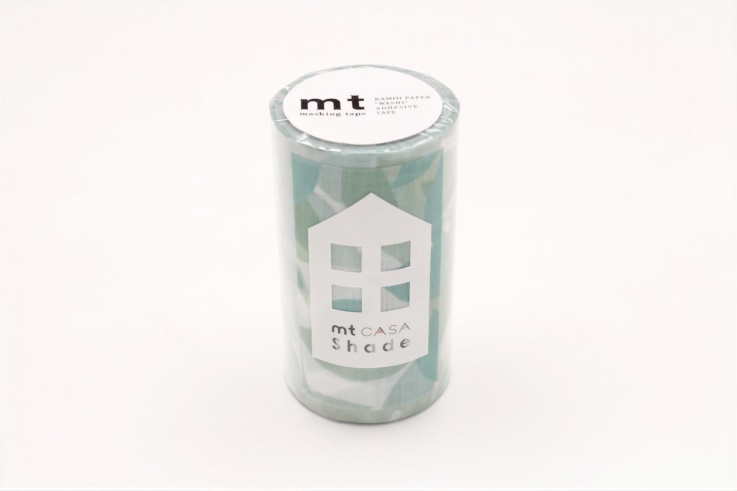 A cylindrical container with a label that reads "mt CASA Shade" and a house-shaped design on it.
