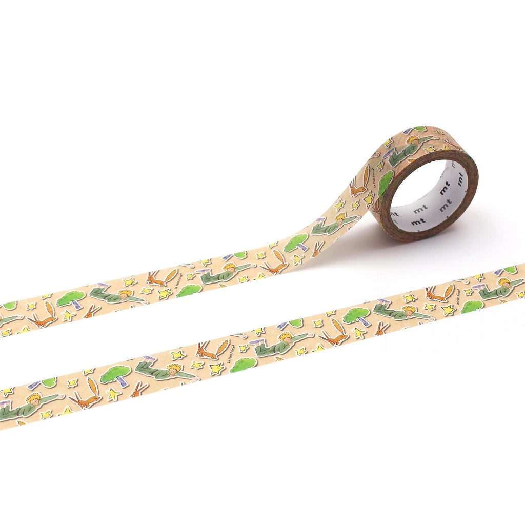 a roll of tape with a pattern of green and brown animals, such as birds and insects, on it.