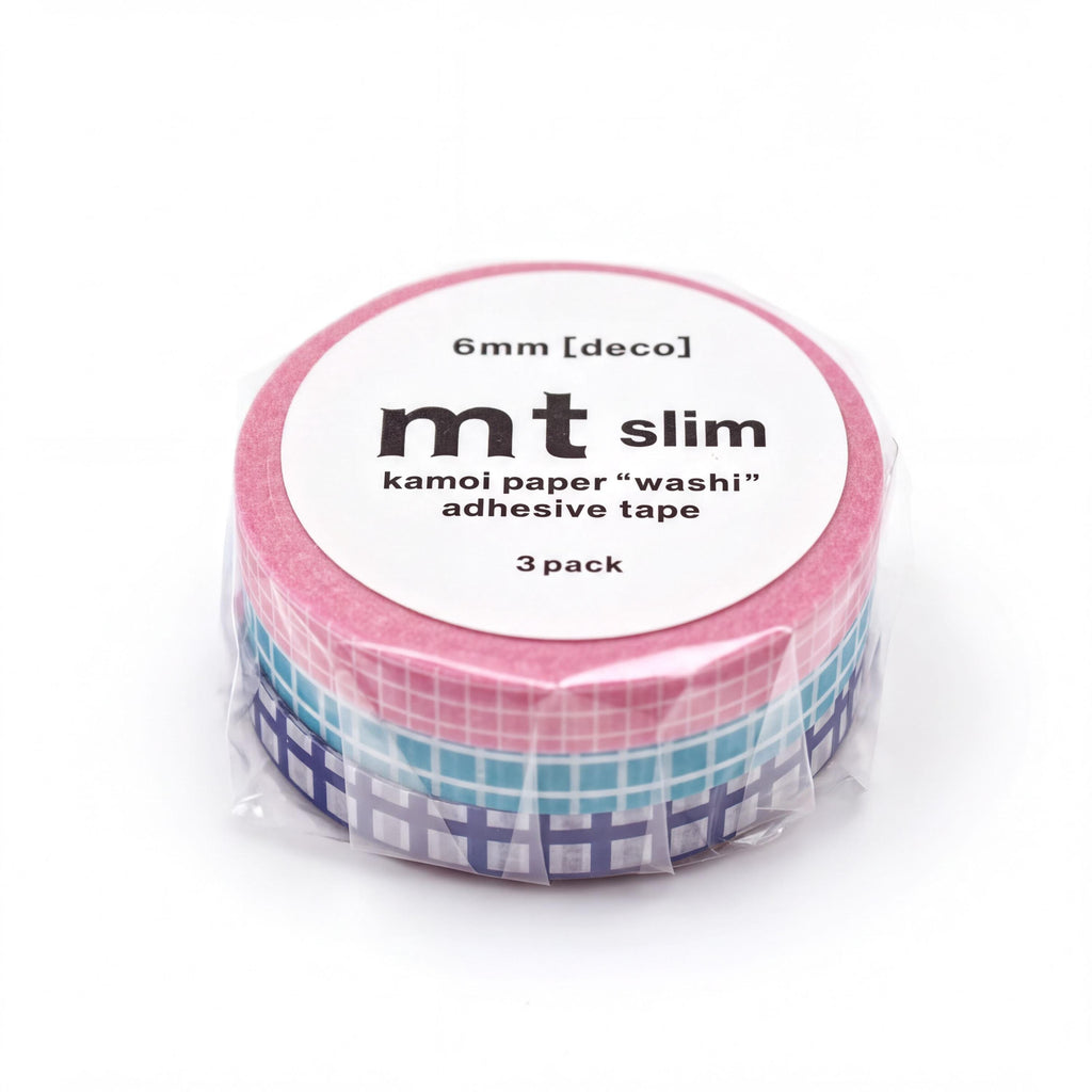 A package of 3 rolls of 6mm (deco) kamoli paper "washi" adhesive tape.
