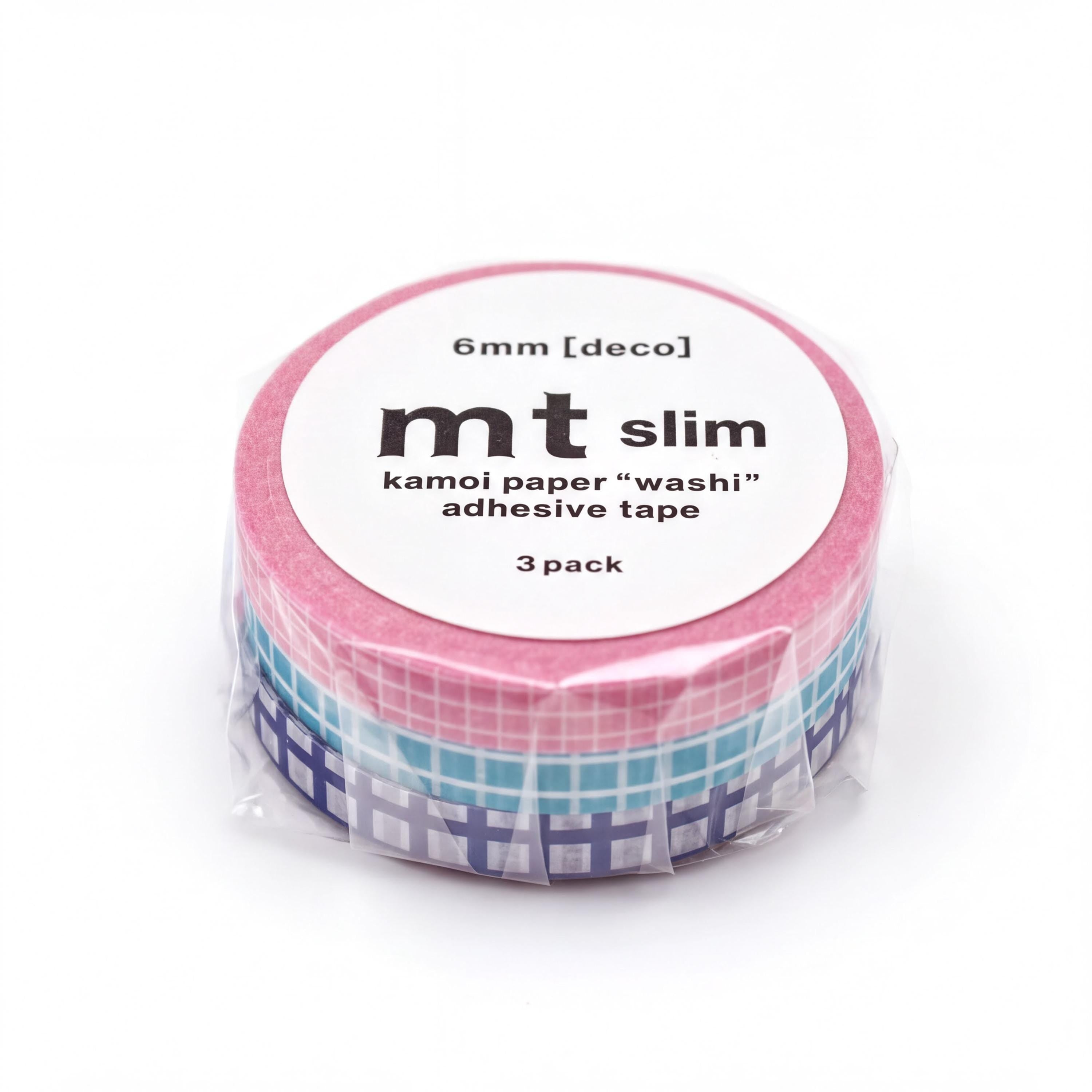 A package of 3 rolls of 6mm (deco) kamoli paper "washi" adhesive tape.