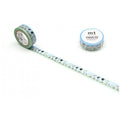 a roll of Peanuts themed tape with a blue and green color scheme, and a small blue and white container of the same tape.